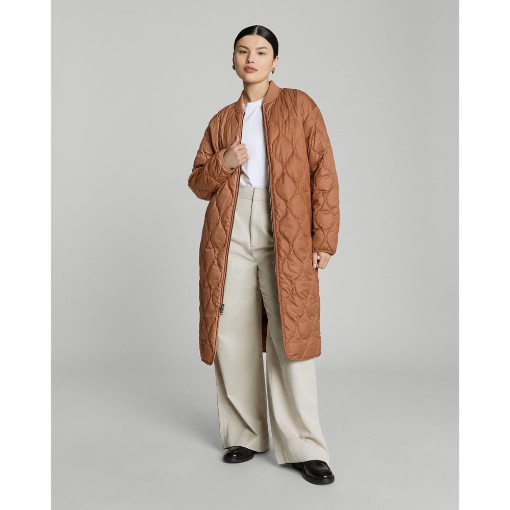 EVERLANE ReNew Long Puffer Coat Quilted Golden-Brown Size Small - Picture 3 of 14